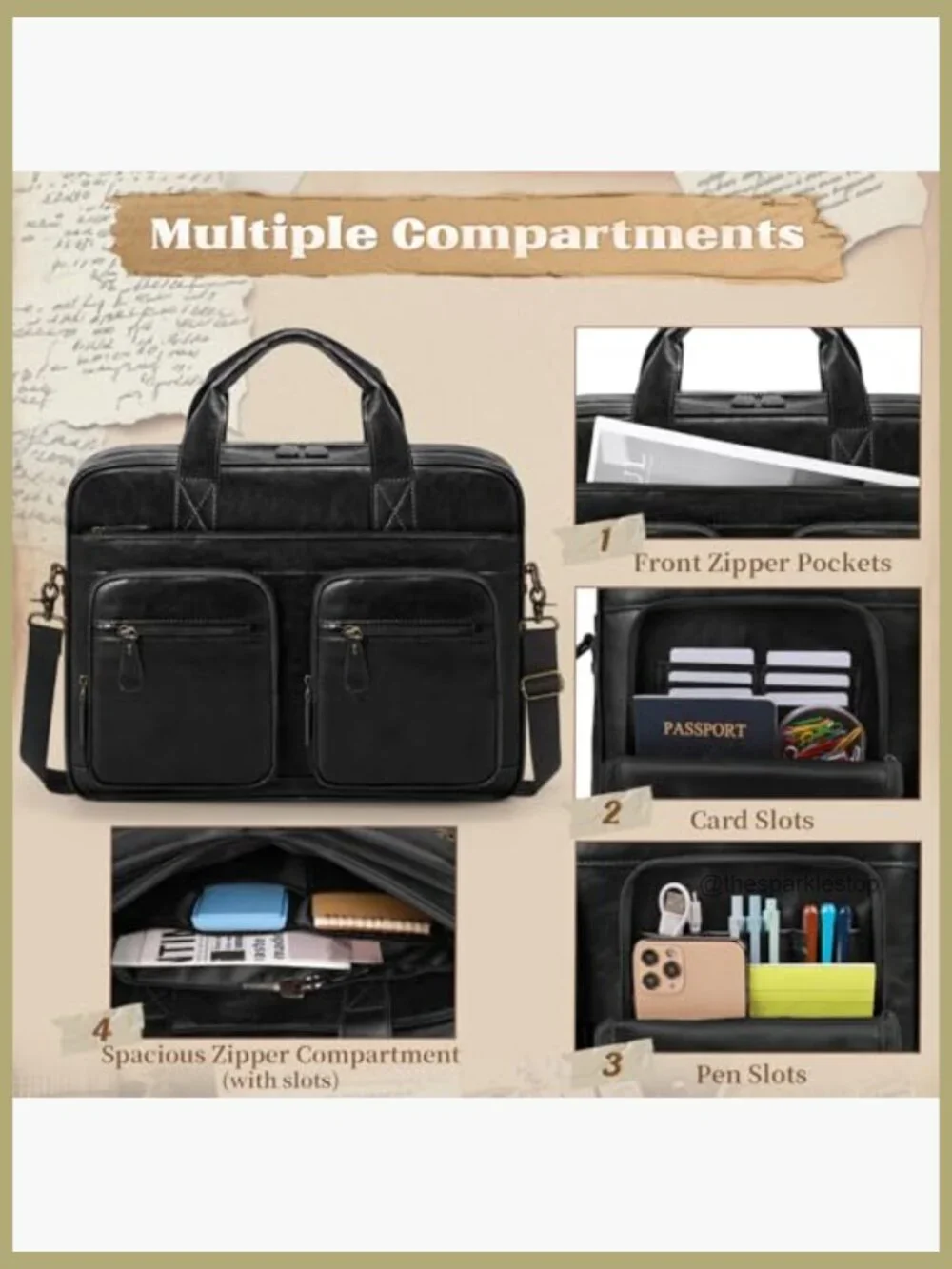 Vintage Messenger Bag PU Vegan Leather Laptop 15.6